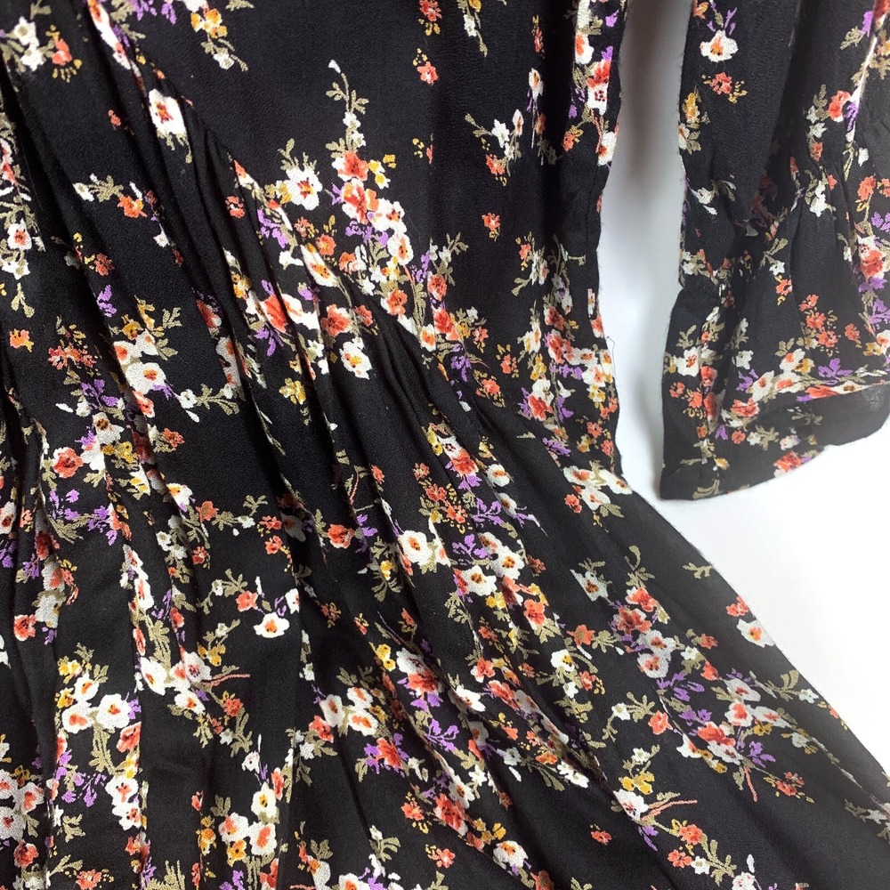 Sonmer‎ Lola Dress Sz XL Black Floral Ankle Length Ruffled Midi Asymetric V Neck - Picture 6 of 16